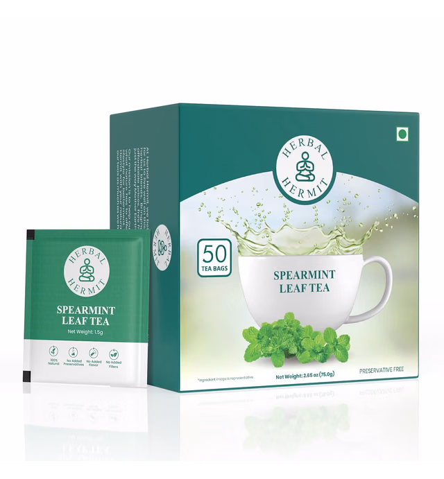 Spearmint Tea (50 Tea Bags) with Natural Spearmint Leaves| Herbal Tea in Caffeine Free Pillow Style Tea Bags| 2.8oz | Made in USA