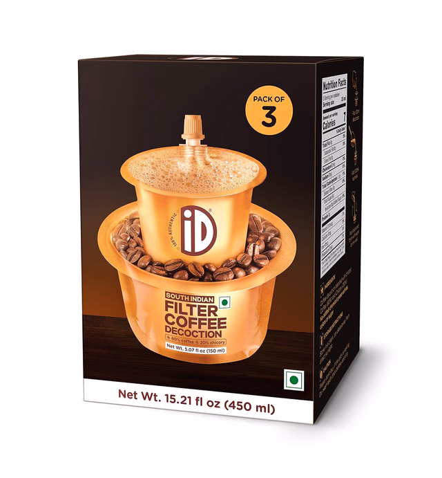 iD Filter Coffee Decoction - Traditional South-Indian, Instant Filter Coffee Decoction | Coffee and Chicory | Zero Preservatives and 100% Natural | 22 Cups | 15 oz Coffee Liquid (5 oz x Pack of 3)