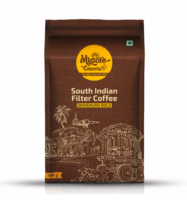 Mysore Concerns | Brindavan Bold | South Indian Filter Coffee | 80 % Coffee , 20 % Chicory | Freshly roasted & ground (454g/16oz)