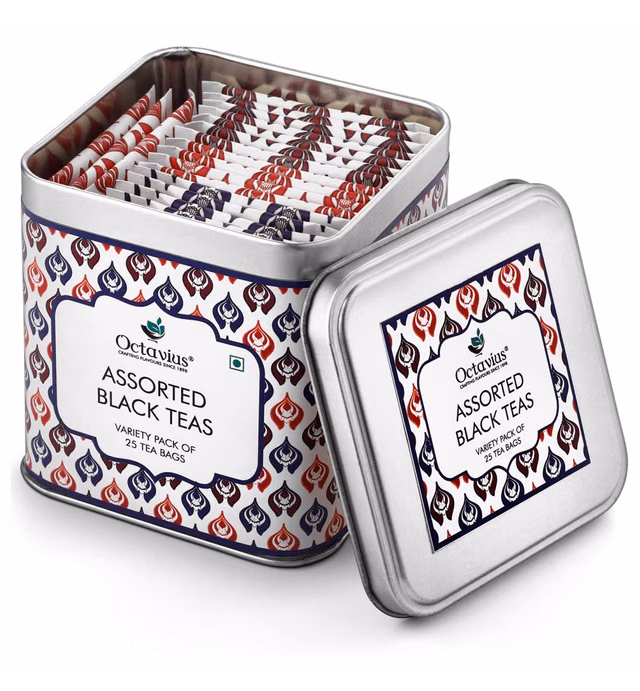 Octavius | Tea Sampler Pack | Assortment of 3 Black Teas | 25 Enveloped Double Chamber Tea Bags | Tea Sampler Variety Pack | Perfect for Tea Lovers | Assorted Tea Variety Pack | Pack of 1