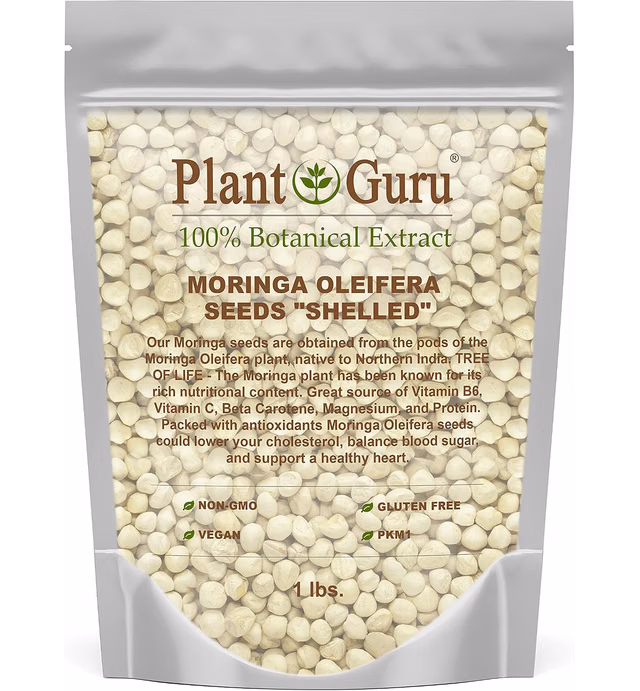 Moringa Seeds Kernel Shelled 16 oz. / 1 lb. - Clean PKM1 Variety - Edible - Moringa Oleifera - Malunggay - Semillas De Moringa - Drumstick Tree - Non-GMO - 2000 to 2400 Seeds Approx.