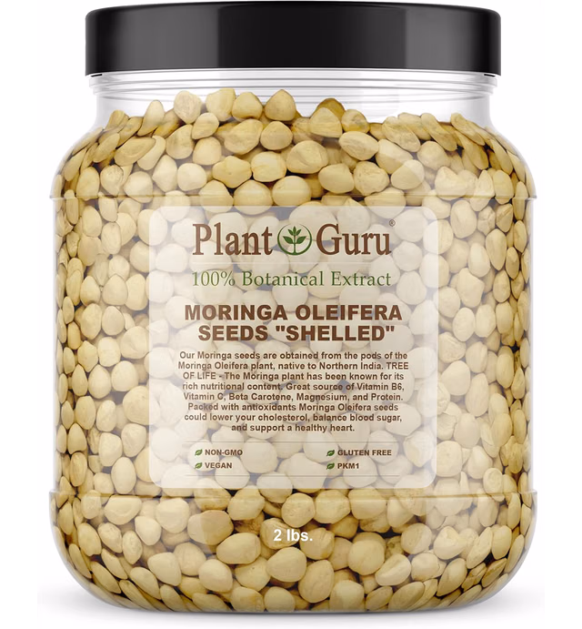 Moringa Seeds Kernel Shelled 2 lbs. Wide Mouth Jar - Clean PKM1 Variety - Edible - Moringa Oleifera - Malunggay - Semillas De Moringa - Drumstick Tree - Non-GMO - 4000 to 4800 Seeds Approx.