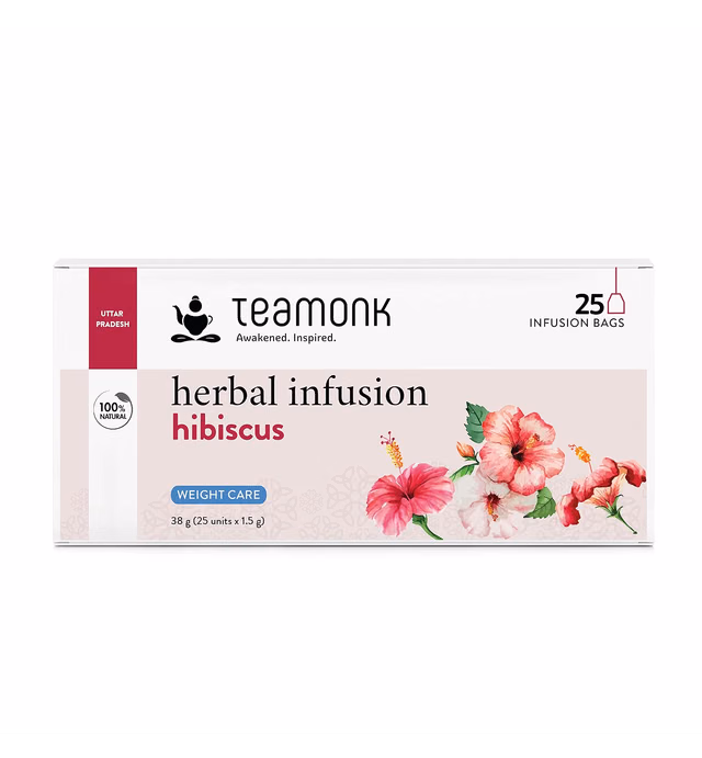 Teamonk Hibiscus Caffeine Free Herbal Infusion Tea - 25 Biodegradable Pyramid Tea Bags | Rich in Atioxidants and Lowers Blood Pressure | Hibiscus Tea