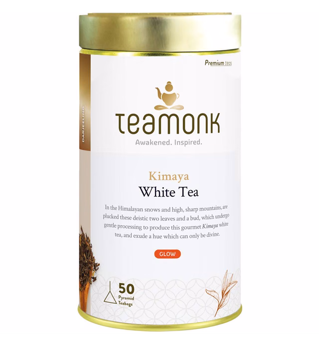 Teamonk Kimaya Darjeeling White Tea Bags - 50 Tea Bags Filled With Whole Loose Leaves | 100% Pure Natural White Tea Bag | Powerful Tea | ation Tea | No Additives
