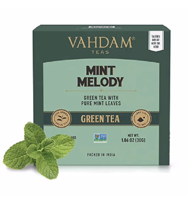 VAHDAM, Organic Mint Green Tea (15 Pyramid Tea Bags) USDA Certified, Non-GMO, 100% Natural Spearmint & Peppermint Leaves | Fresh Mint Green Tea Bags, Long Leaf Green Tea Leaves