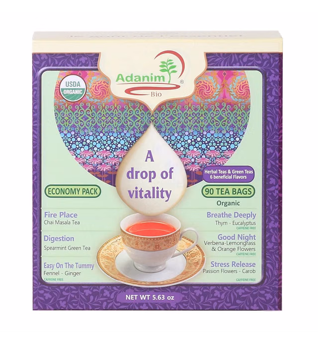 Adanim Bio Tea Assortment Box, 6 Flavors Assorted Tea, Total of 90 Individually Wrapped Tea Bags, Full of Aroma Scented Fragrance, Tea Sampler Gift Set Box
