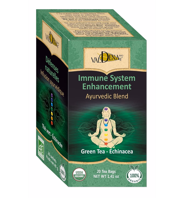 Valdena Bio Ayurvedic Blend Organic Green Tea with Echinacea, Less Caffeine, Anti-Inflammatory and rich in Antioxidant (3 packs, total of 60 individually wrapped tea bags) Non GMO