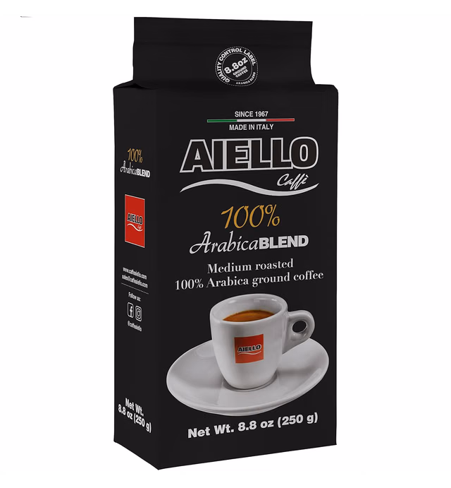 Aiello Caffe 100% Arabica Blend Italian Espresso Medium Roasted Ground Coffee Premium Gourmet 8.8 oz