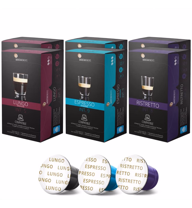 Barista Moments - Italian Ristretto, Strong & Lungo Espresso 120ct Variety Pack Compatible with Nespresso Machines (Variety, 120)