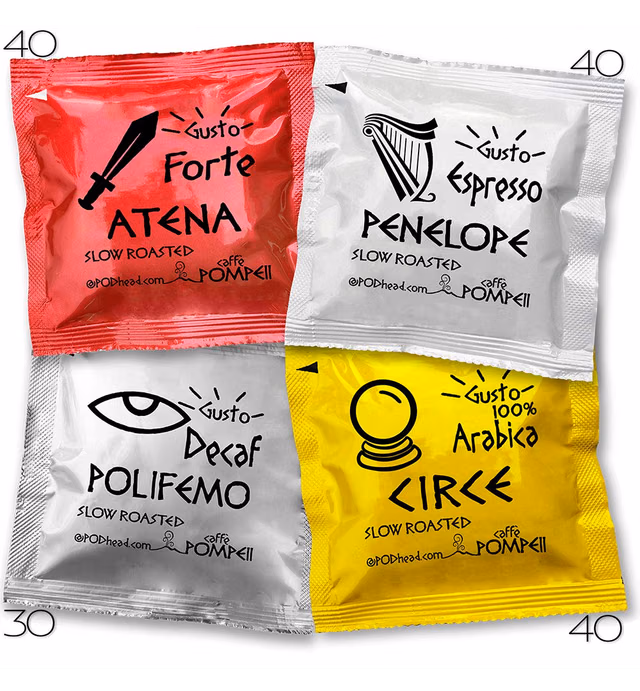 Caffe POMPEII 7gr Espresso Coffee Pods ESE Compatible (VARIETY 4, 150 pods)