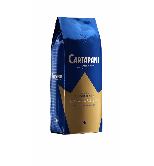 Caffe' Cartapani Cinquestelle Espresso Whole Bean Coffee, Premium Quality Blend, Medium Roast - 2.2 Pound Bag