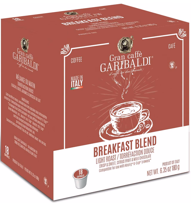 Gran Caffè Garibaldi Single Serve Cups for Keurig K-Cup Brewers (Breakfast Blend, 18 Count)