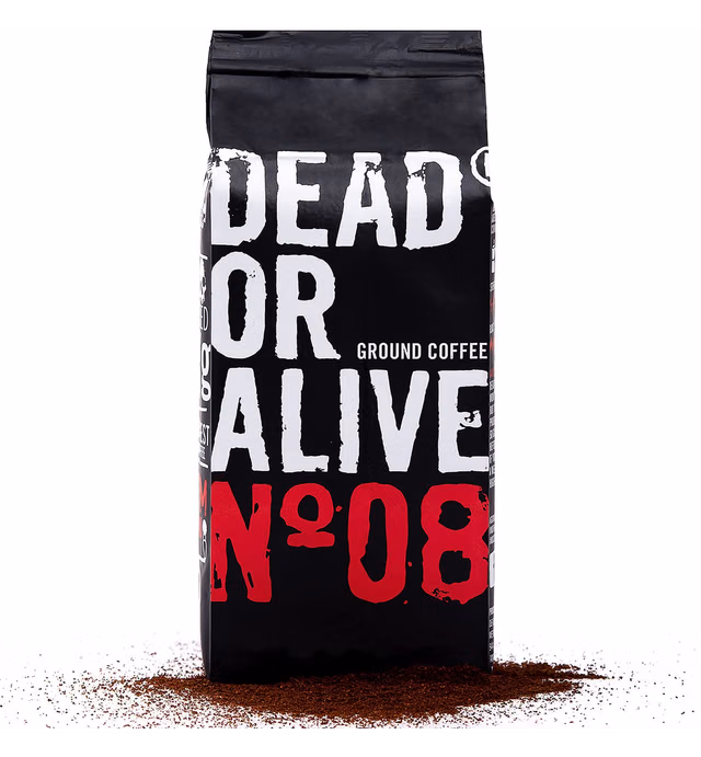 DEAD OR ALIVE COFFEE No8 Moka, High Caffeine Ground Coffee, Medium Roast Espresso Coffee, Strongest Italian Ground Coffee, Premium Robusta and Arabica Coffee, Strong Ground Espresso (8.8 Ounce (Pack of 1))