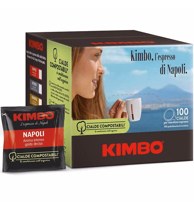 Kimbo Napoli ESE Compostable Coffee Pods - 100% Arabica - Blended and Roasted in Italy - Medium to Dark Roast with Pleasant Floral Flavors - 100 count