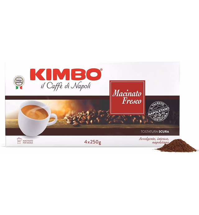 Kimbo:"Macinato Fresco" ("Italian Flavour Strong Taste") Roasted Ground Coffee 8.8 Ounce (250gr) Packages (Pack of 4) [ Italian Import ]