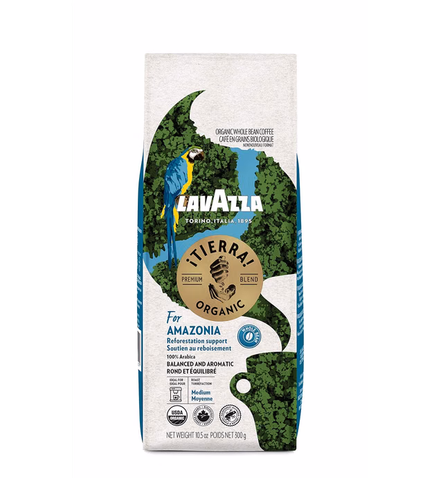 Lavazza, ¡Tierra Organic Amazonia Whole Bean Coffee Medium Roast 10.5 Oz Bag, Floral Notes Authentic Italian, Blended And Roated in Italy, Balanced and Aromatic Fruity and floral notes