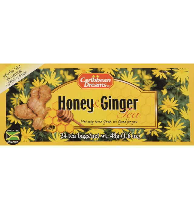 Caribbean Dreams Honey & Ginger Tea, 24 tea bags, All Natural Herbal Tea, Natural Caffeine Free Tea with Honey & Ginger