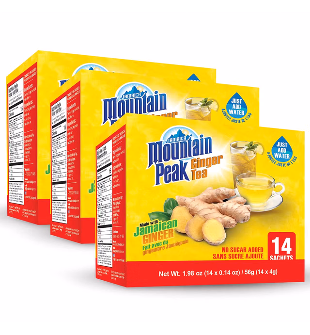 Jamaica Mountain Peak Original Ginger Tea, Unsweetened, 14 x 0.42 Ounce Sachets (Pack of 3) - Total 42 Sachets