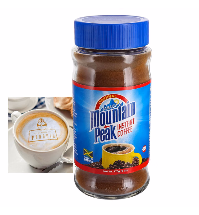 Mountain Peak Original Jamaican Instant Coffee Bundle - 6 Oz (170 g) - Medium Blend - A Smooth, Rich Flavor and Aroma in Every Cup - Comes with a Premium Penguin Coffee Card