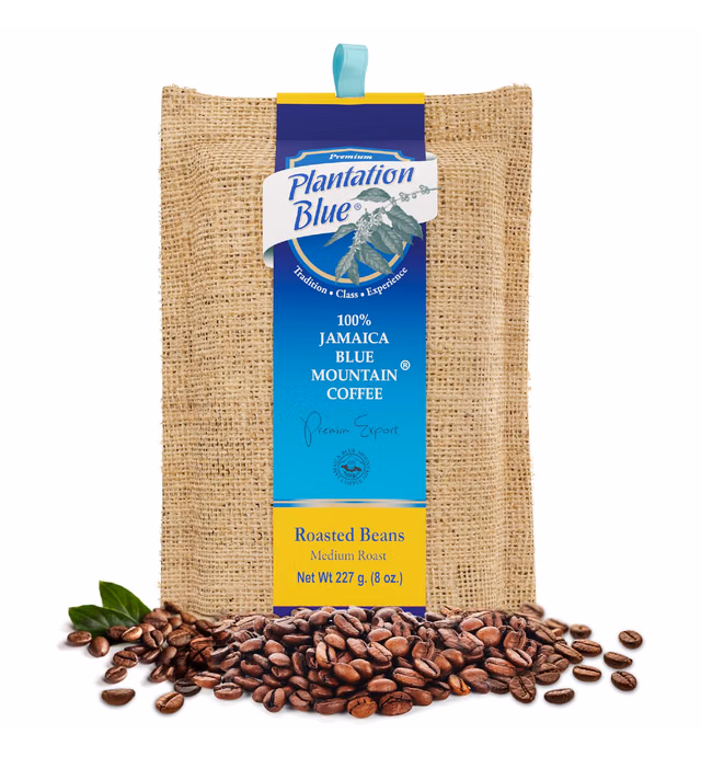 Plantation Blue 100% Blue Mountain Coffee Medium Roast Whole Beans from Jamaica (8oz)
