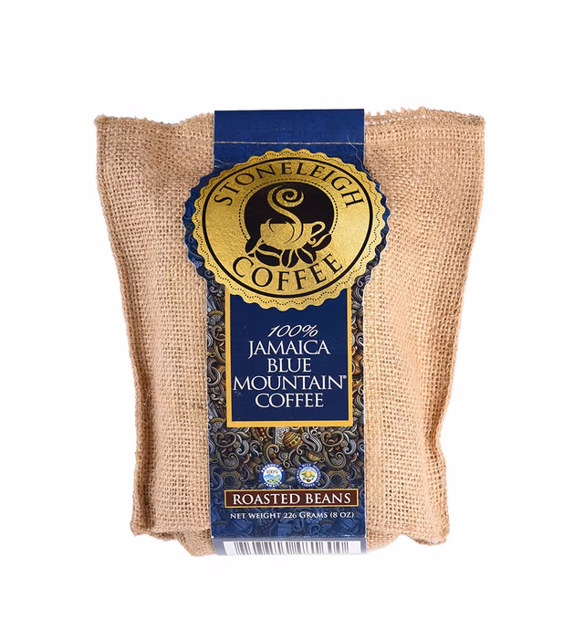 Stoneleigh Coffee – Grade A Jamaica Blue Mountain Premium Roasted Beans 100 percent Genuine Jamaican Product - Traditional Crocus (Burlap) Bag Packed Ideal for Gifting, 8 Ounce (Pack of 1)