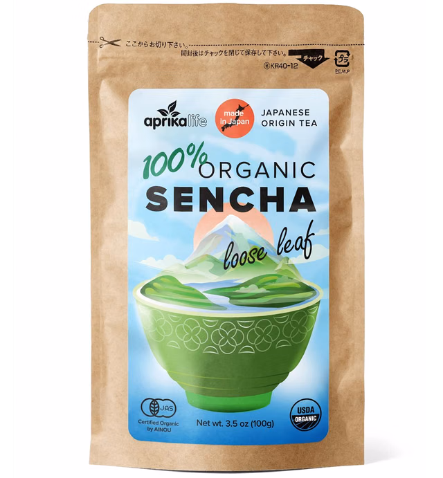 AprikaLife Organic Sencha Loose Leaf Tea - Japanese origin Green Tea - USDA & JAS Organic - [100g/3.5 Ounce Value Size]