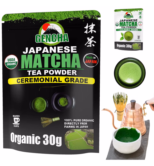 GENCHA Matcha Green Tea Powder, Ceremonial Grade Matcha, USDA & JAS Certified Organic Matcha Powder, Directly from Farms in Japan (Premium First Harvest Ceremonial Grade, 1.06 oz), 2023 NEW LAUNCH