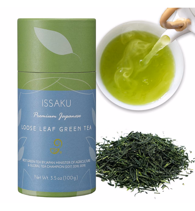 Issaku Green Loose Leaf Tea 3.5 Oz (100g) – Premium Japanese Organic Green Tea Loose Leaf – Vegan and All-Natural Rich in Antioxidant Fukamushi Sencha Japanese Tea Leaves