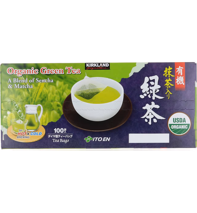 Kirkland Signature Organic Japanese Green Tea, A Blend of Sencha & Matcha 100 bags 0.05 Oz/1.5g per bag by