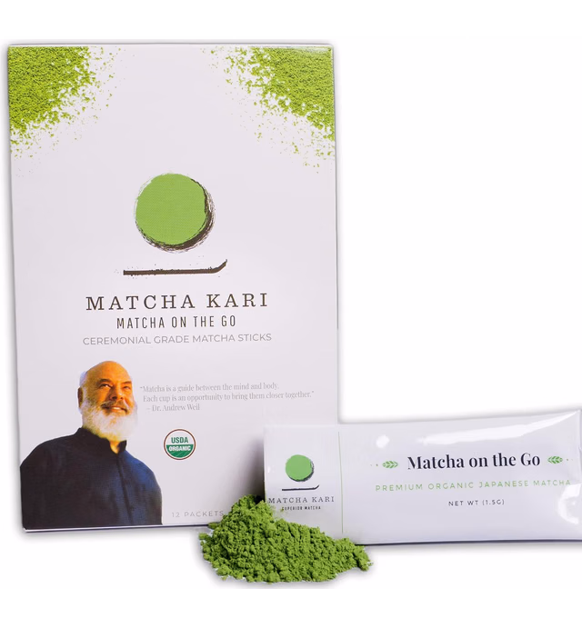 Dr. Weil Matcha Kari Superior Japanese Matcha Green Tea Sticks - Organic Ceremonial Grade Powder Single Serve Packets - 1.5 Gram Individual Packs Matcha Stick Singles (12 Count)