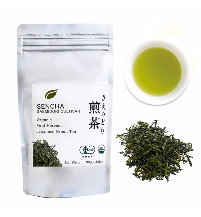 Organic Japanese Sencha - First Harvest Saemidori Cultivar 100g (3.5oz) bag - Radiation Free - Loose Leaf Green Tea