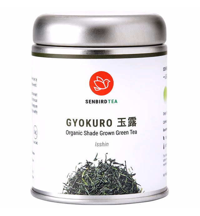 Senbird Organic Gyokuro, Japanese Shade Grown Green Tea - Isshin From Kyoto Japan - Imperial Loose Leaf Green Tea In Airtight Tea Tin (1.76oz/50g)