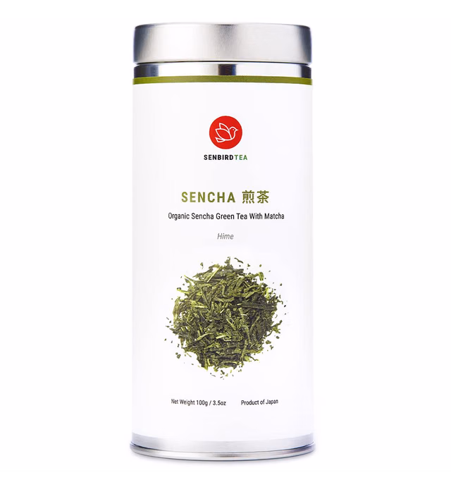 Senbird Organic Sencha With Matcha - Japanese Green Tea With Matcha - From Kyoto, Japan - Loose Leaf Tea In Airtight Tea Tin (3.5oz/100g)