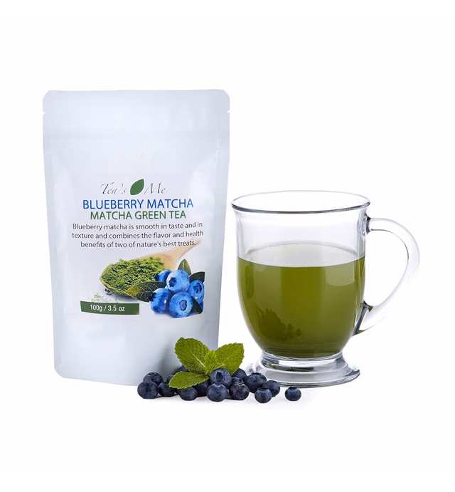 Blueberry Matcha Green Tea Powder Organic Japanese Culinary Matcha Tea w/Natural Blueberry Extract- Great for Tea, Smoothies or Sweet Latte - 3.5 oz