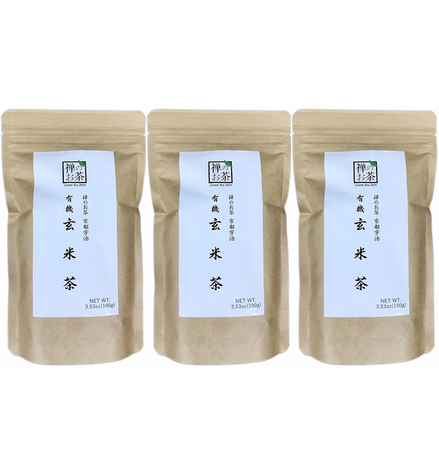 Zen no Ocha Genmaicha tea - Japanese loose leaf Organic Green tea 3.53oz 100g (Made in Kyoto Uji Japan) 3 set