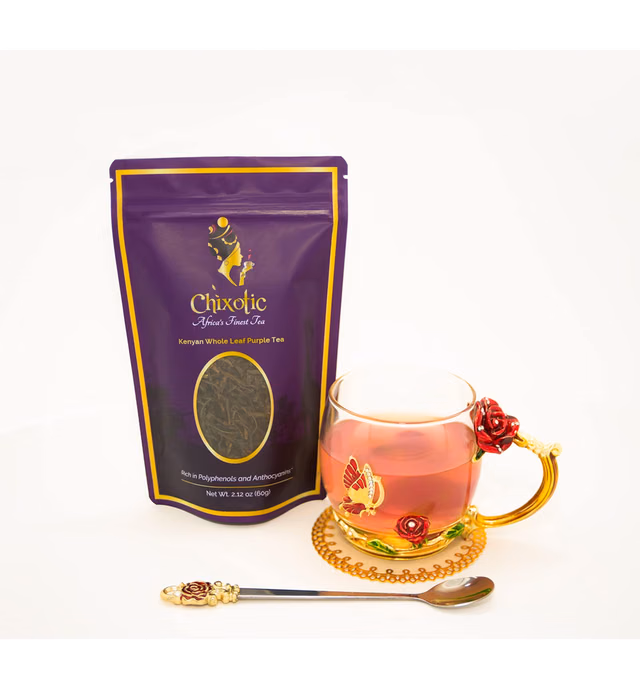 Chixotic Whole Leaf Purple Tea from Kenya | Naturally Organic | More Antioxidants than Green or Black Teas | Low Caffeine | Non-GMO | Fair-Trade Certified | 60 Grams