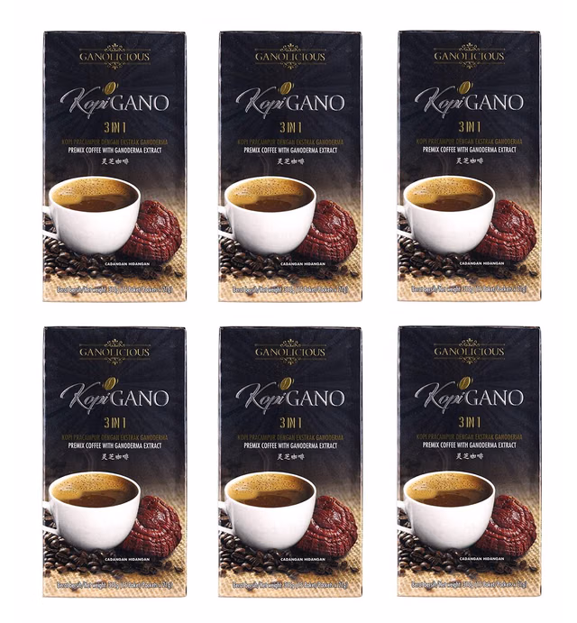 6 boxes Gano Excel GanoCafe 3 in 1 Coffee With Ganoderma Extract + FREE Express Shipping Arrives Within 2-3 Days + Free 6 Sachets NG Gano Koppe 3 in 1