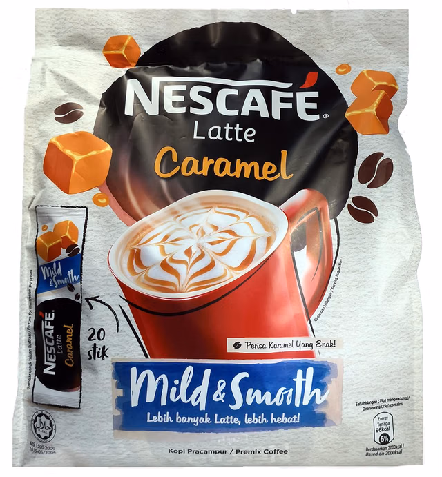 Nescafe 3 in 1 CARAMEL Coffee Latte - Instant Coffee Packets - Single Serve Flavored Coffee Mix (20 Sticks)