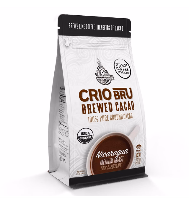 Crio Bru Brewed Cacao Nicaragua Medium Roast 1.5lb (24 oz) Bag |- Coffee Alternative Natural Healthy Drink | 100% Pure Ground Cacao Beans | 99.99% Caffeine Free, Keto, Low Carb, Paleo, Non-GMO, Organic