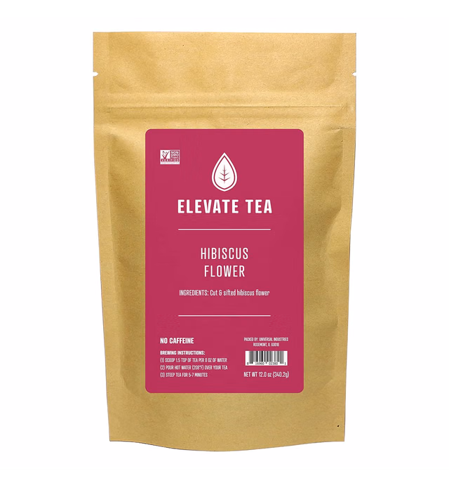 ELEVATE TEA Hibiscus Flower, Cut & Sifted, 12 Oz Bag