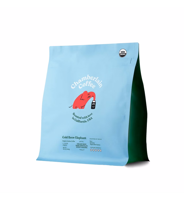 Chamberlain Coffee Cold Brew Elephant - XL Cold Brew Bags - Premeasured, Ready to Brew, Cold Brew Coffee Packs - Contains 4 Cold Brew Bags, Makes 3 Cups of Coffee Per Bag - Cold Brew Coffee Grounds - 4 Bags