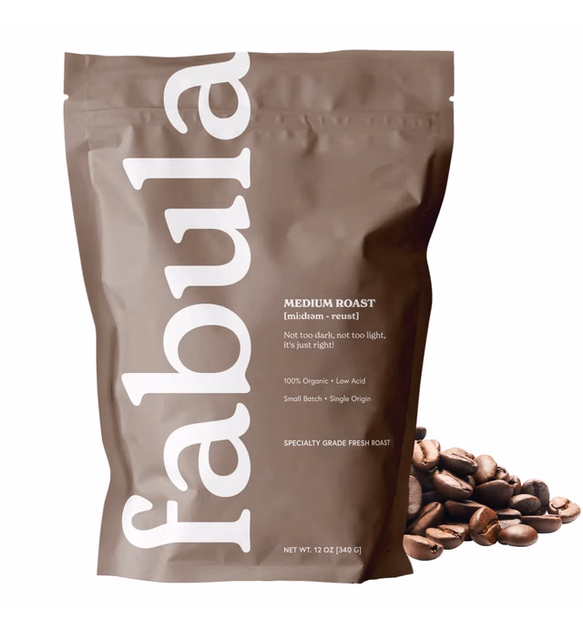 Fabula Low Acid Coffee Beans Whole, USDA Organic Coffee Beans Medium Roast, 100% Arabica Whole Bean Coffee Single Origin Peru - Non GMO, No Molds, Mycotoxins Pesticides Free, Fair Trade Acid Free Coffee - 12 oz