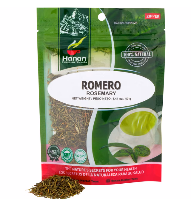 Rosemary Loose Leaf 1.4oz - Romero 40g, Dried Herbs from Peru for Herbal Tea, Cooking, Recipes, Mediterranean Cuisine - Rosmarinus officinalis Leaves