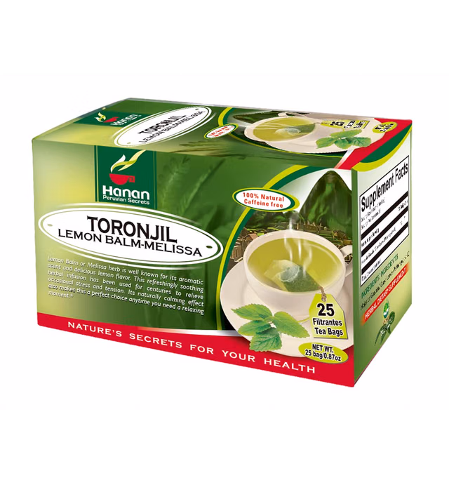 Hanan Peruvian Secrets Lemon Balm Tea (Toronjil) - 25 Teabags of Herbal Tea - Melissa Herb for Relaxing Herbal Tea - Natural Dried Plant Leaves from Peru (not extract) – Melissa officinalis