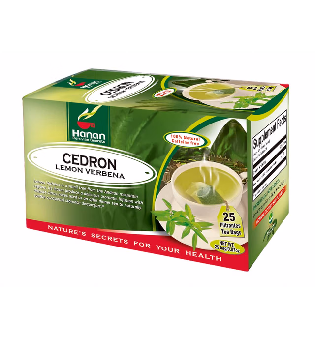 Hanan Peruvian Secrets Lemon Verbena Tea (Cedron) | 25 Teabags | All-Natural Lemon Beebrush from Peru’s Andes Mountains – Used to Add Lemon Flavor in Cooking Recipes, Potpourri, Perfumes, Essential Oil and Relieving Occasional Stomach Discomfort