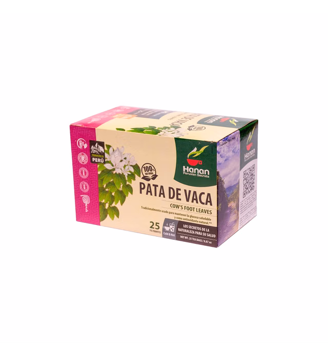 Hanan Peruvian Secrets Pata de Vaca Herbal Tea | 100% Natural Cow’s Foot Leaves | 25 Tea Bags | Natural Powerful Antioxidant, Traditionally use to Support Glucose Level