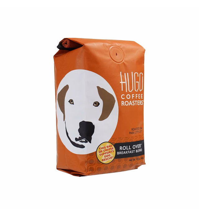 Hugo Coffee Ground Roll Over Breakfast Blend Coffee with Bright, Playful, & Sweet Tasting Notes | Hugo Supports Dog Rescues (12 oz)