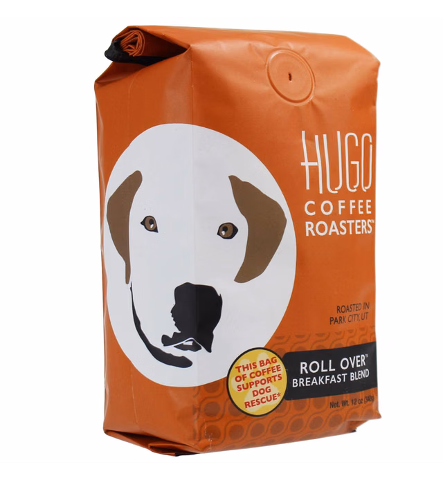 Hugo Coffee Whole Beans Roll Over Breakfast Blend Coffee with Maple, Milk Chocolate, & Nut Tasting Notes | Hugo Supports Dog Rescues (12 oz)