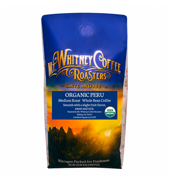 Mt. Whitney Organic Shade Grown Coffee from Peru (Whole Bean, 2 Lb)