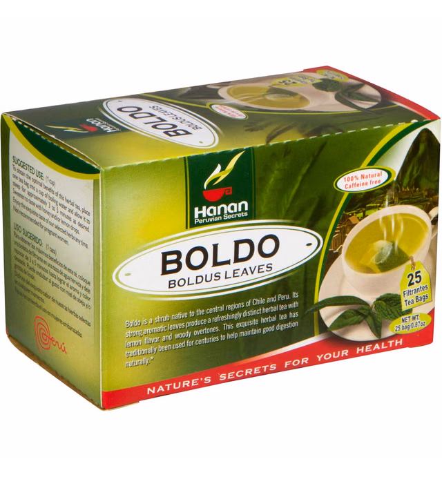 Boldus 25 Teabags - 25 Herbal Tea Bags of Dried Peumus Boldo Leaves from Peru